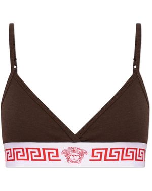 Versace Ondergoed ,Bruin ,Katoen Ribgebreide Katoen-Jersey Bralette - Rood