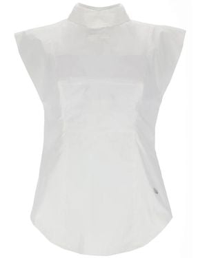 Jean Paul Gaultier Tops ,Wit ,Katoen Mouwloze Omgekeerd Shirt Met Puntige Borsten