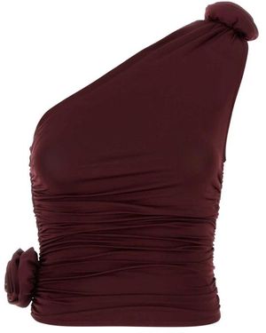 Magda Butrym Burgund one-shoulder top mit 3d rosen detail - Rot