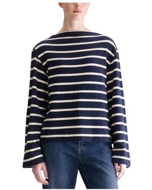 Bellerose Tops ,Blauw ,Katoen Gestreepte Top Met Lange Mouwen