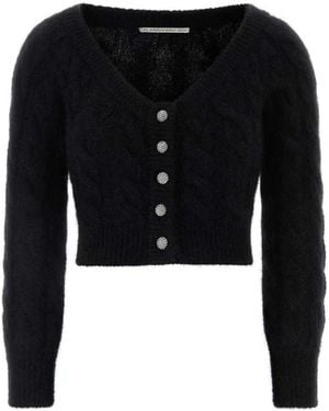 Alessandra Rich Mohair Blend Sequin Cable Knit Off-Shoulder Top - Schwarz