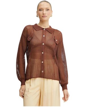 Fracomina Shirt Met Opengewerkte Brei - Bruin