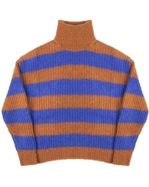Nenette Gestreifter Rollkragenpullover - Blau