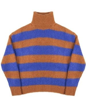 Nenette Gestreifter Rollkragenpullover - Blau