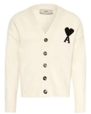 Ami Paris Intarsien-Strickpullover Aus Wolle - Natur