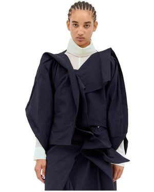 Issey Miyake Jassen ,Blauw ,Nylon Asymmetrisch V-Hals Vest Met Gedrapeerde Panelen