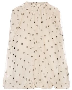 MSGM Overhemden ,Wit ,Chiffon Polka Dot Chiffon Ballon Top - Naturel