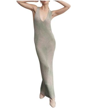 Akep Ivory Longuette Kleid Mit Lurex - Mettallic