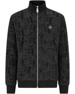 Philipp Plein Hoodies & Sweatvesten ,Zwart ,Katoen Tracksuit Jacket All-Over Dollar