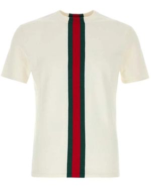 Gucci Tops ,Wit ,Katoen Gebreid Katoenen T-Shirt Met Web Intarsia