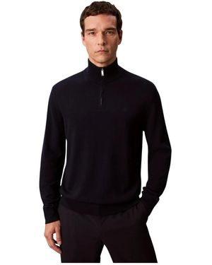Calvin Klein Trui Van Wol Met Hoge Hals En Rits - Zwart