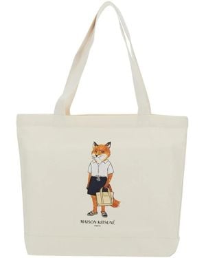 Maison Kitsuné Tassen ,Wit ,Katoen Dressed Fox Tote