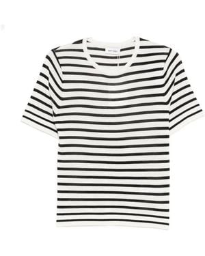 Soft Goat Tops ,Veelkleurig ,Wol Gestreepte Gebreide T-Shirt - Zwart