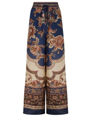 Zimmermann Broeken ,Veelkleurig ,Leer Zijden Broek Met Wijde Pijpen En Paisleyprint - Blauw