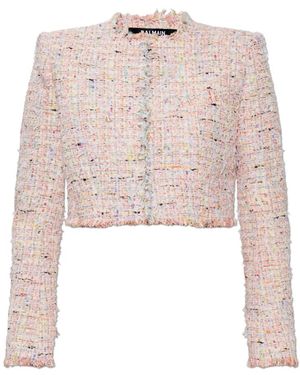 Balmain Cropped Tweed Jasje - Roze