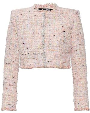 Balmain Cropped Tweed Jasje - Roze