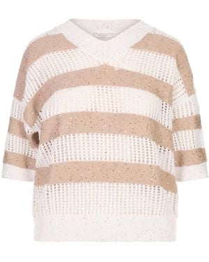Peserico Truien & Vesten ,Veelkleurig ,Denim Maglia V-Neck Truien - Naturel