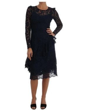 Dolce & Gabbana Dolce Gabbana Blue Taormina Floral Lace Sheath Dress - Black