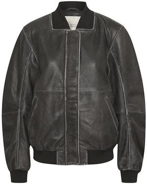 My Essential Wardrobe Retro Wash Leder Bomberjacke - Grau