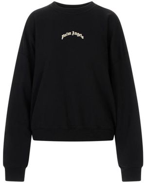 Palm Angels Hoodies & Sweatvesten ,Zwart ,Katoen Curved Logo Loose Crop Crew