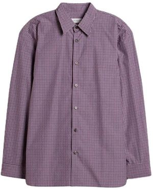 Dries Van Noten Overhemden ,Paars ,Katoen Croom Micro Check Katoenen Shirt