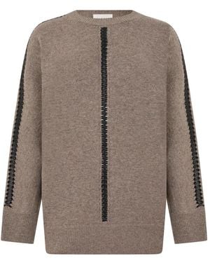 P.A.R.O.S.H. Truien & Vesten ,Bruin ,Denim Trui Met V-Hals En Kabeldetail