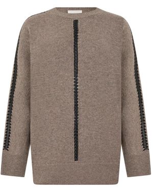 P.A.R.O.S.H. Truien & Vesten ,Bruin ,Denim Trui Met V-Hals En Kabeldetail