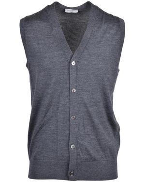 Paolo Pecora Truien & Vesten ,Grijs ,Wol Mouwloos Vest Met Knopen - Blauw