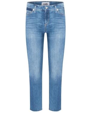 Cambio Jeans ,Blauw ,Katoen Glam Used Jeans Met Gerafelde Zoom