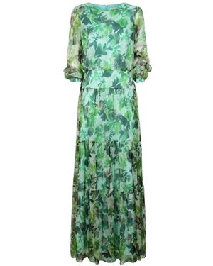 Saloni Kleedjes ,Groen ,Chiffon Isabel Lange Jurk
