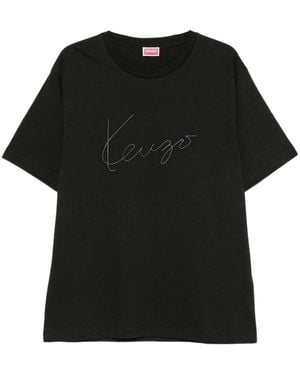 KENZO Tops ,Zwart ,Katoen Signature Geborduurd T-Shirt