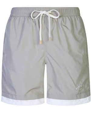 Eleventy Badmode ,Groen ,Polyester Pantaloncino Beach Bordino - Grijs