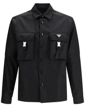 Prada Jassen ,Zwart ,Nylon Re-Nylon Blouson Jas