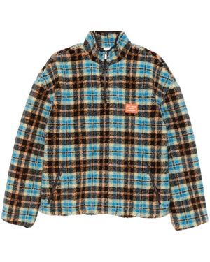 Drole de Monsieur Fitness ,Veelkleurig ,Polyester Checked Sherpa Half-Zip Jacket - Groen