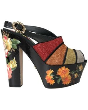 Dolce & Gabbana Floral Crystal Platform Sandals Shoes - Multicolour