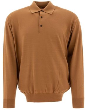 AURALEE Braunes Woll-Poloshirt Klassischer Schnitt