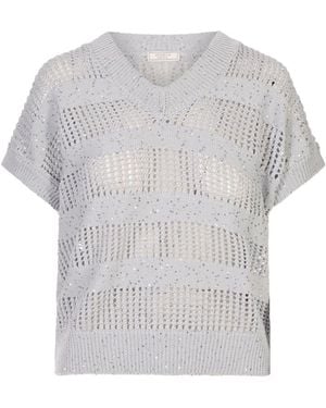 Peserico Truien & Vesten ,Blauw ,Pailletten Trui Met V-Hals En Pailletten - Grijs