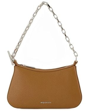 McQueen Braune Leder T-Bar Mini Tasche