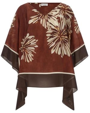 Brunello Cucinelli Zijden Sjaal Blouse - Bruin