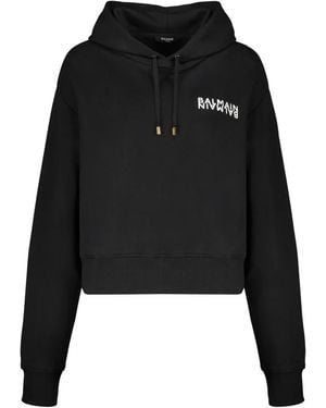 Balmain Hoodies & Sweatvesten ,Zwart ,Katoen Logo Hoodie