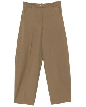 Pinko Broeken ,Groen ,Katoen Wide-Leg Broek Met Logopatch