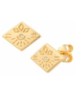 Caï Handgemaakte Oorbellen Met Witte Topaas Motief - Metallic