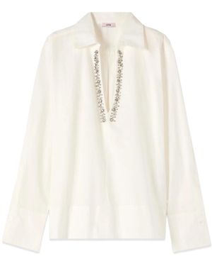 Oltre Katoenen Blouse Met Kristallen - Wit