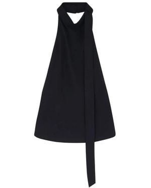 Alysi Tops ,Zwart ,Polyester Top Met Strik Op De Rug En Ronde Hals