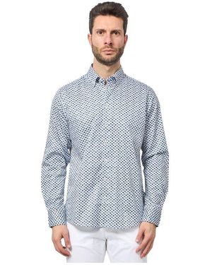 Bugatti Blaues Langarmhemd Mit All-Over-Print