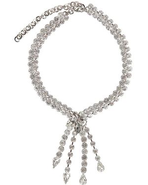 Alessandra Rich Accessoires ,Grijs ,Dubbele Rij Kristallen Ketting - Metallic