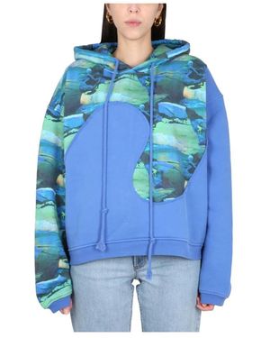 ERL Hoodies & Sweatvesten ,Veelkleurig ,Hood With Drawstring Prin - Blauw