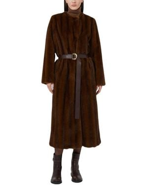 Max Mara Jassen ,Bruin ,Polyester Fluffy-Textured Long Coat