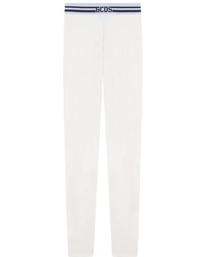 Gcds Gestreifte Logo-Leggings - Weiß