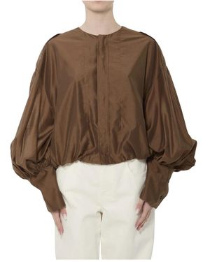 Thelatest Diana Collarless Long-Sleeve Shirt - Bruin